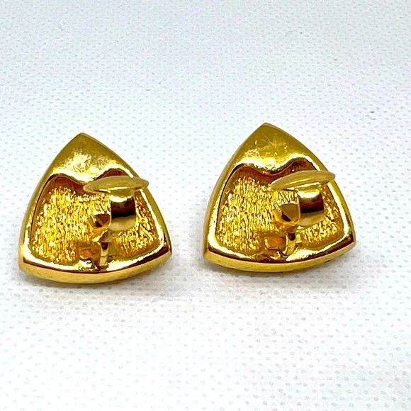 Chr. Dior Vintage Gold Plate Pave’ Crystal Triangular Pearl Clip Earrings - Picture 8 of 10